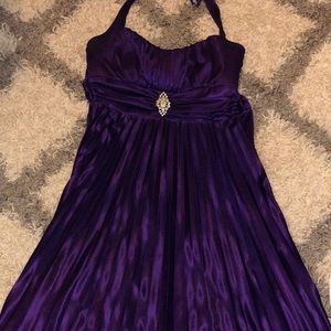 Halter purple dress with pleats and embellishment